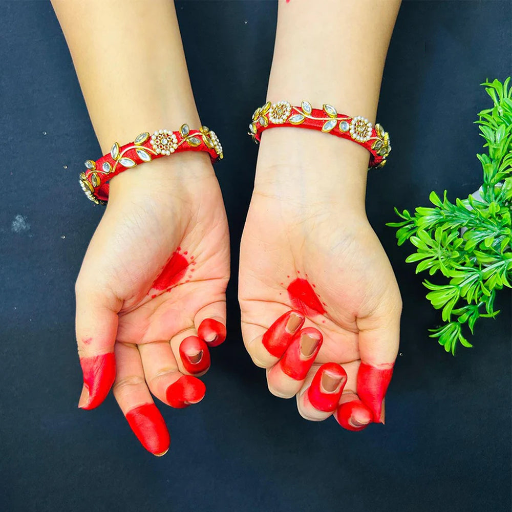 Red Floral Stone Bangles Elegant & Festive Touch