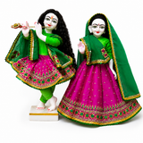 Royal Rani & Dark Green Dupatta Hand Embroidered Poshak for Thakur Ji & Radha Rani