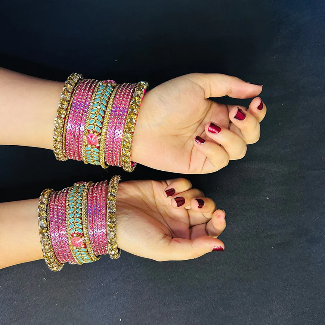 Multicolor Stone Bangles with Central Floral Design