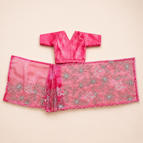 Rose Pink Floral Radha Rani Saree