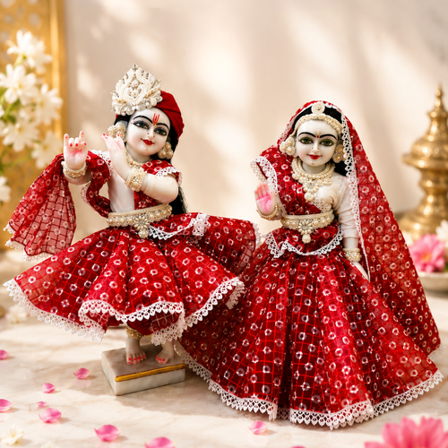 Red Cotton Poshak for Thakur Ji & Radha Rani