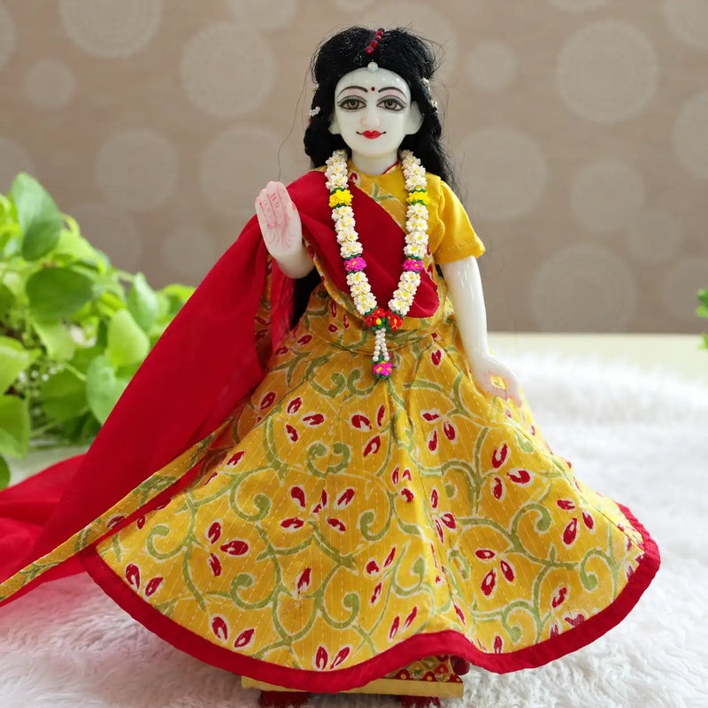 Cotton Yellow & Red Poshak for Thakur Ji & Radha Rani