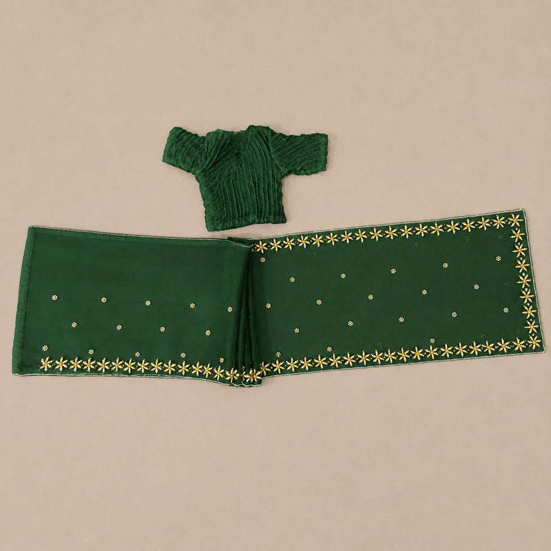 Green Radha Rani Saree with Thakur Ji Dhoti & Patka