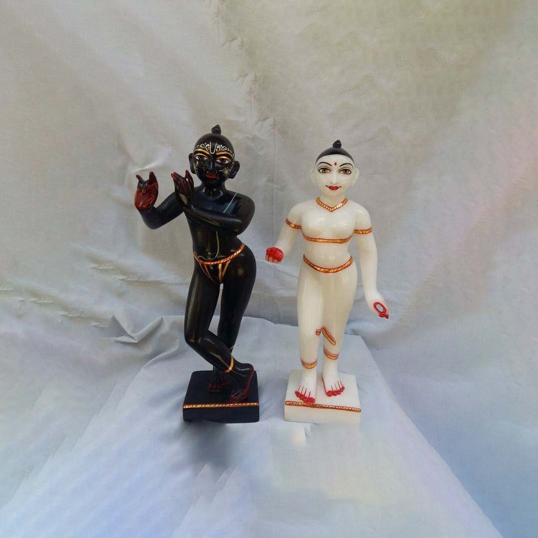 Black White Marble Radha Krishna Sculpture