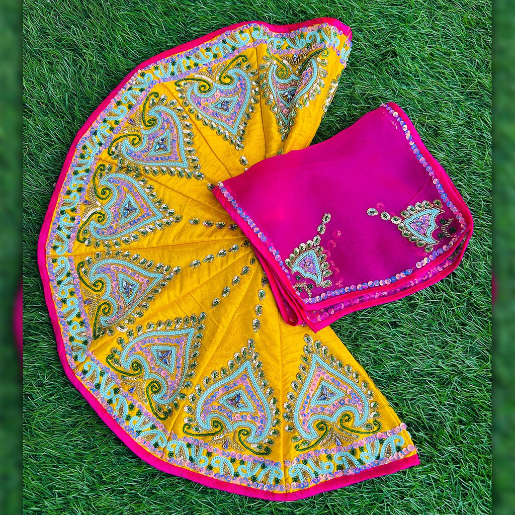 Radha Krishna Yellow Pink poshak