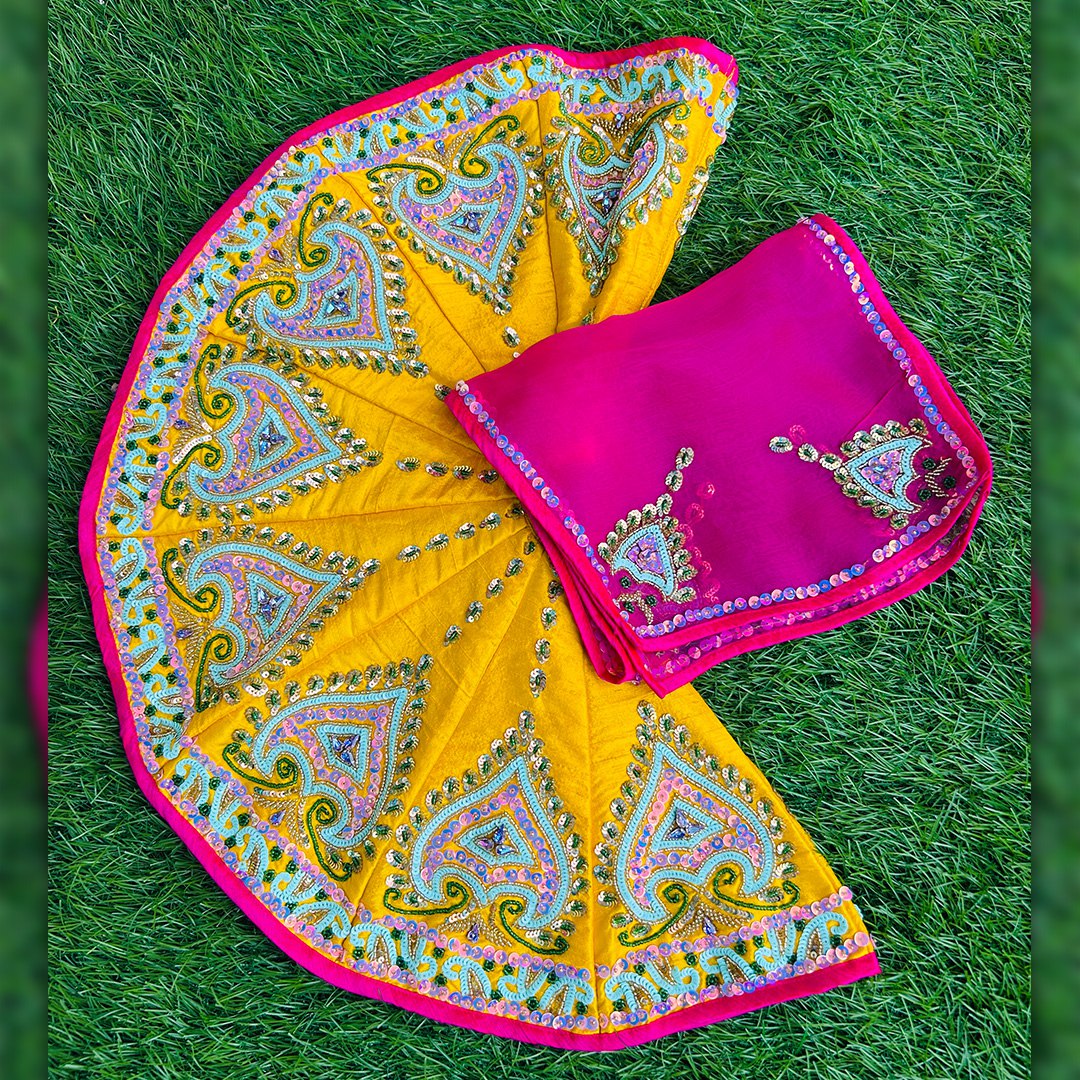 Radha Krishna Yellow Pink poshak