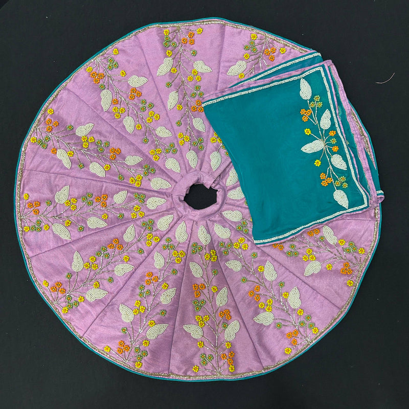 Hand Embroidered Lavender & Teal Poshak for Thakur Ji & Radha Rani