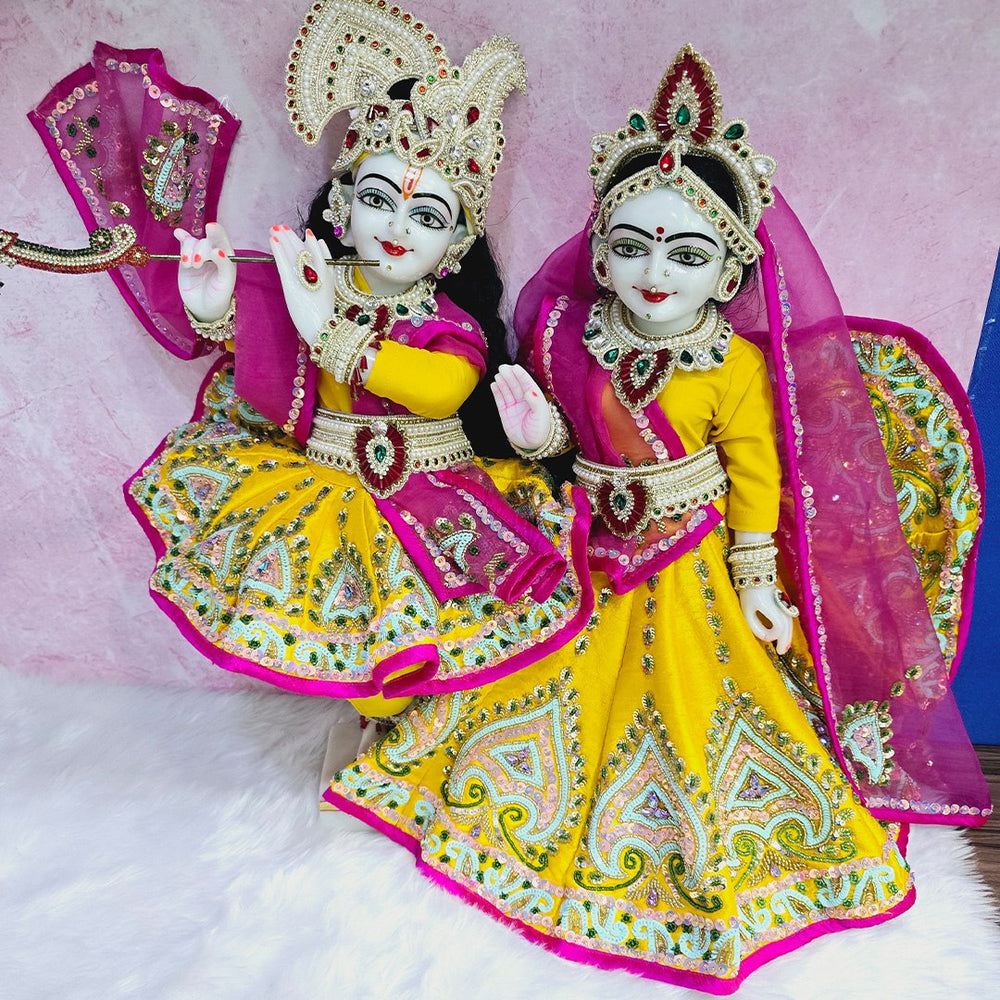Yellow Pink Dress for Radha Krishna
