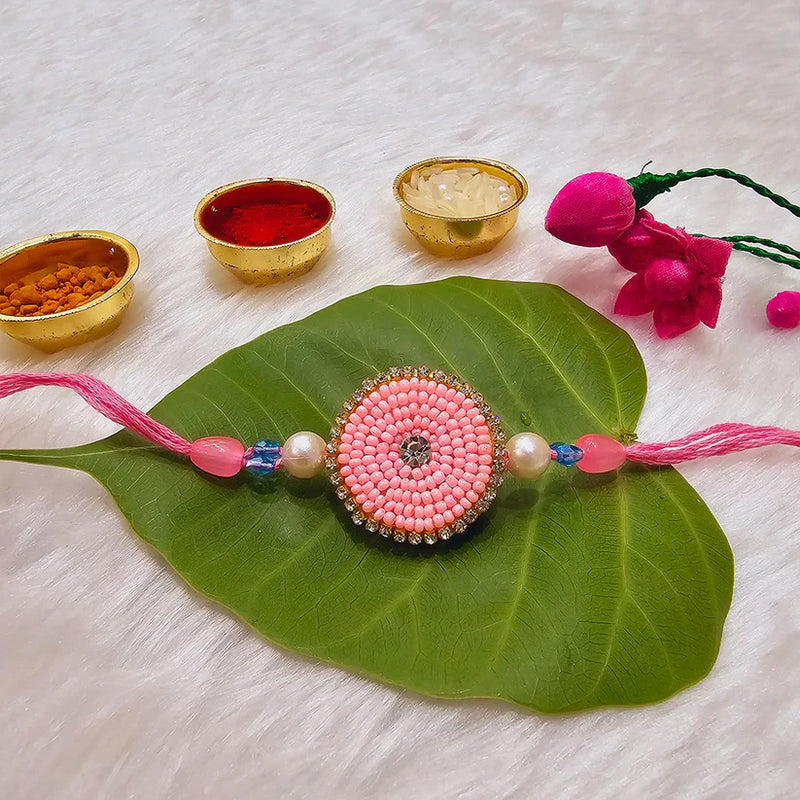 Pink Embroidered Beaded Rakhi for Brother