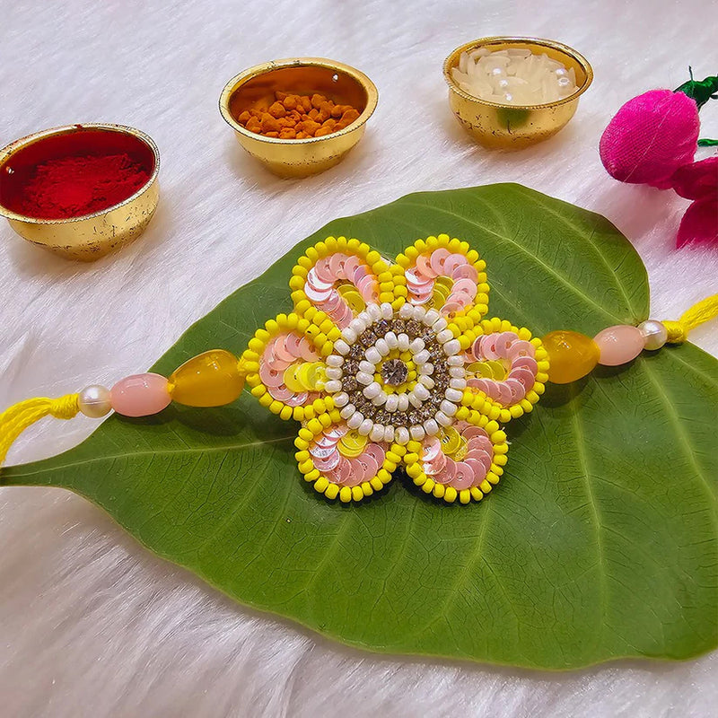 Yellow & Pink Floral Rakhi for Raksha Bandhan