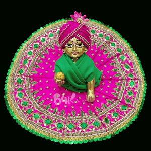 Pink & Dark Green Dupatta Hand Embroidered Poshak for Laddu Gopal Ji