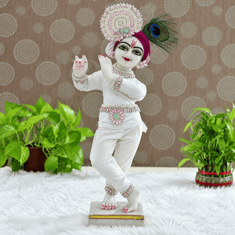 White & Pink Stone Jewellery Set For Kanha ji