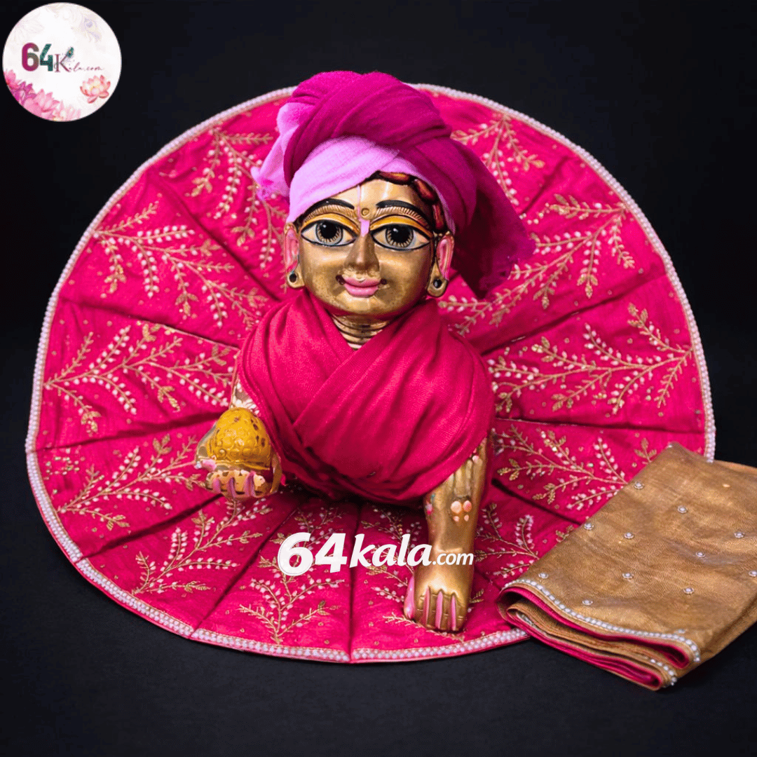 Heavy Hand Embroidered Pink & Golden Poshak for Laddu Gopal Ji