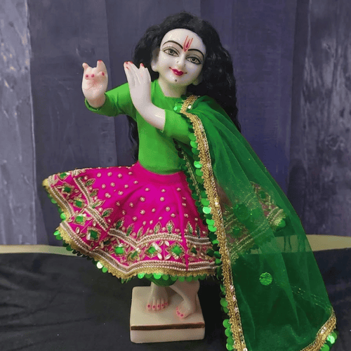 Royal Rani & Dark Green Dupatta Hand Embroidered Poshak for Thakur Ji & Radha Rani