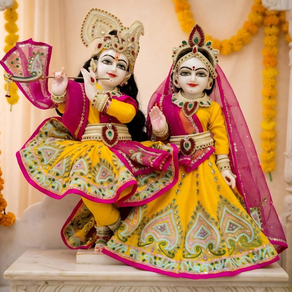 Radha Krishna Yellow Pink poshak