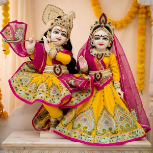 Radha Krishna Yellow Pink poshak