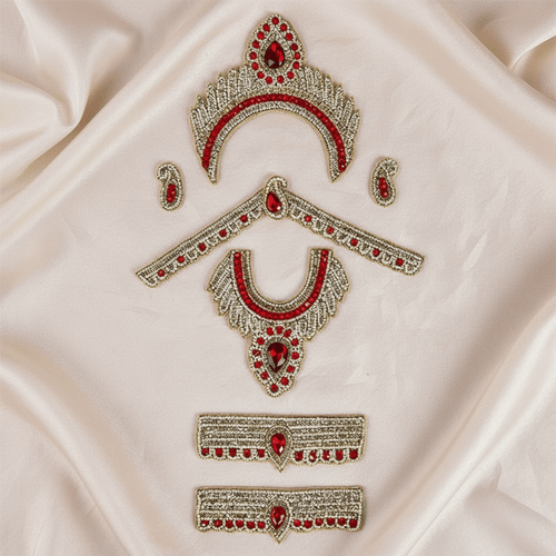 Red Stone Jewellery Set For Radha Rani