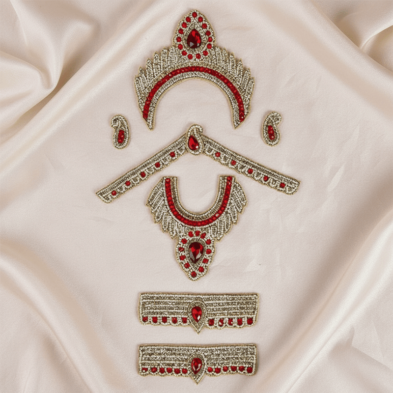 Red Stone Jewellery Set For Radha Rani