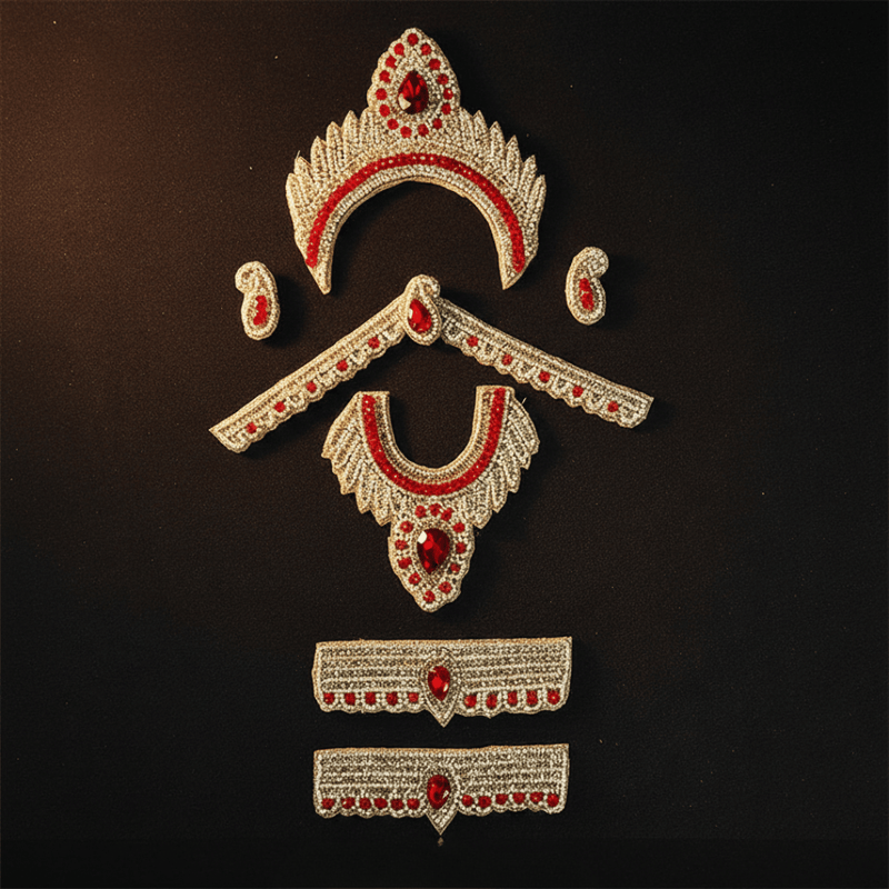 Red Stone Jewellery Set For Radha Rani