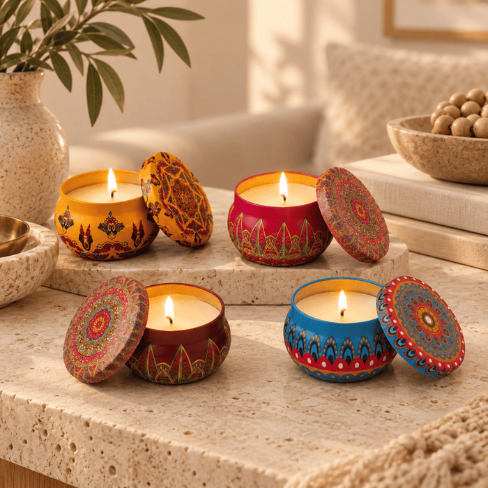 Tin Candle & Shubh Labh Decor Combo