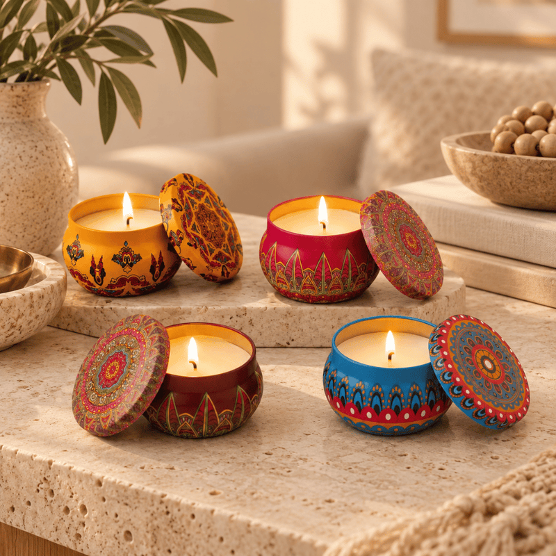 Tin Candle & Shubh Labh Decor Combo
