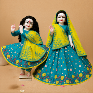 Iris Blue Hand Embroidered Poshak for Thakur Ji & Radha Rani