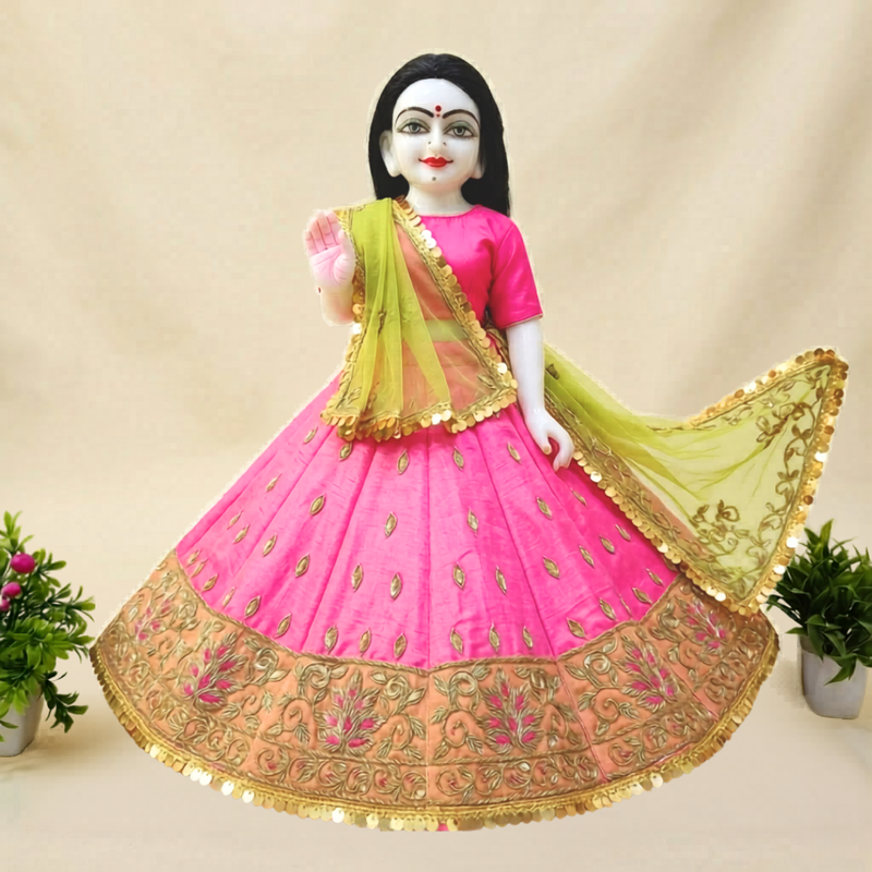 Hand Embroidered Pink-Golden Poshak for Thakur Ji & Radha Rani