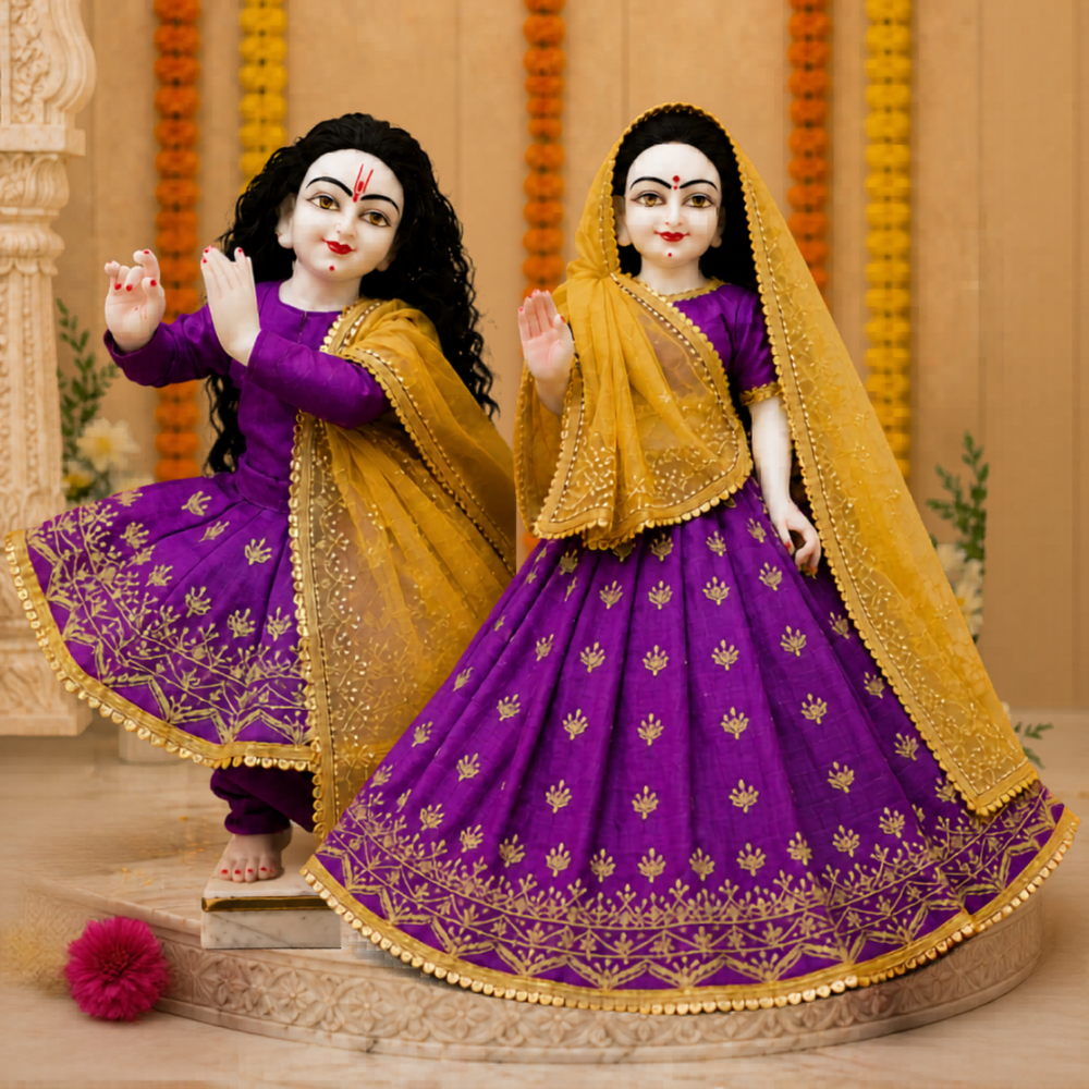 Heavy Hand Embroidered Purple Poshak for Thakur Ji & Radha Rani