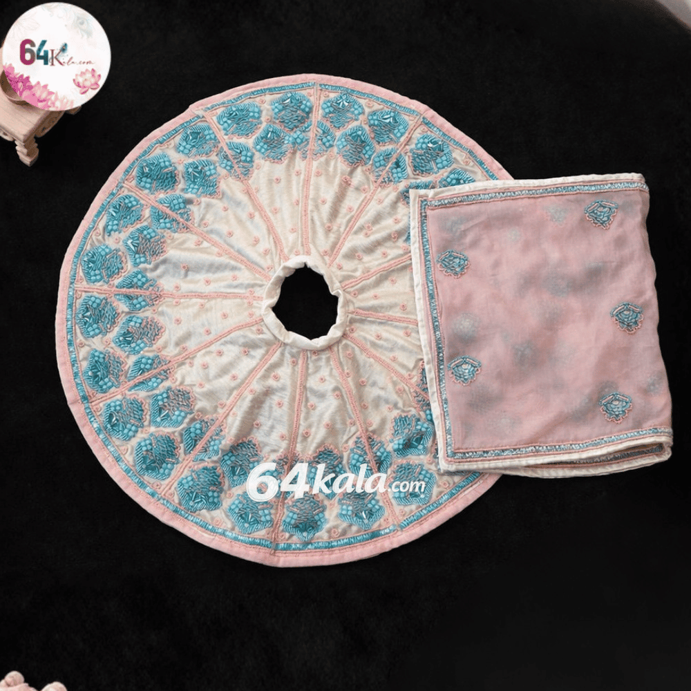Heavy Hand Embroidered White & Sky-Blue Poshak for Laddu Gopal Ji