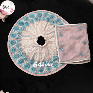 Heavy Hand Embroidered White & Sky-Blue Poshak for Laddu Gopal Ji