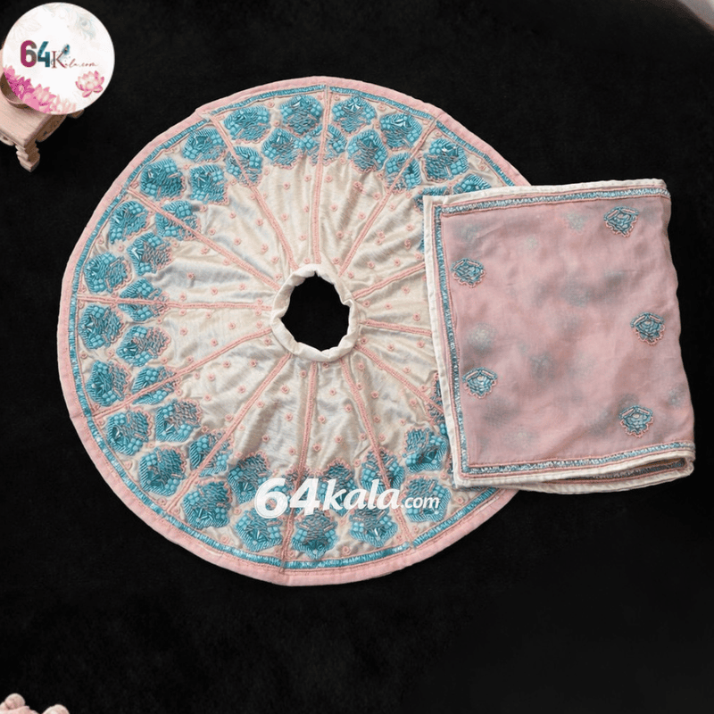 Heavy Hand Embroidered White & Sky-Blue Poshak for Laddu Gopal Ji