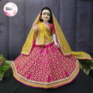 Hand Embroidery Radha Krishna Red Poshak