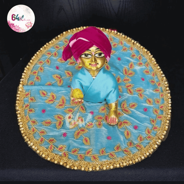 Heavy Hand Embroidery Laddu Gopal ji Sea Blue Poshak