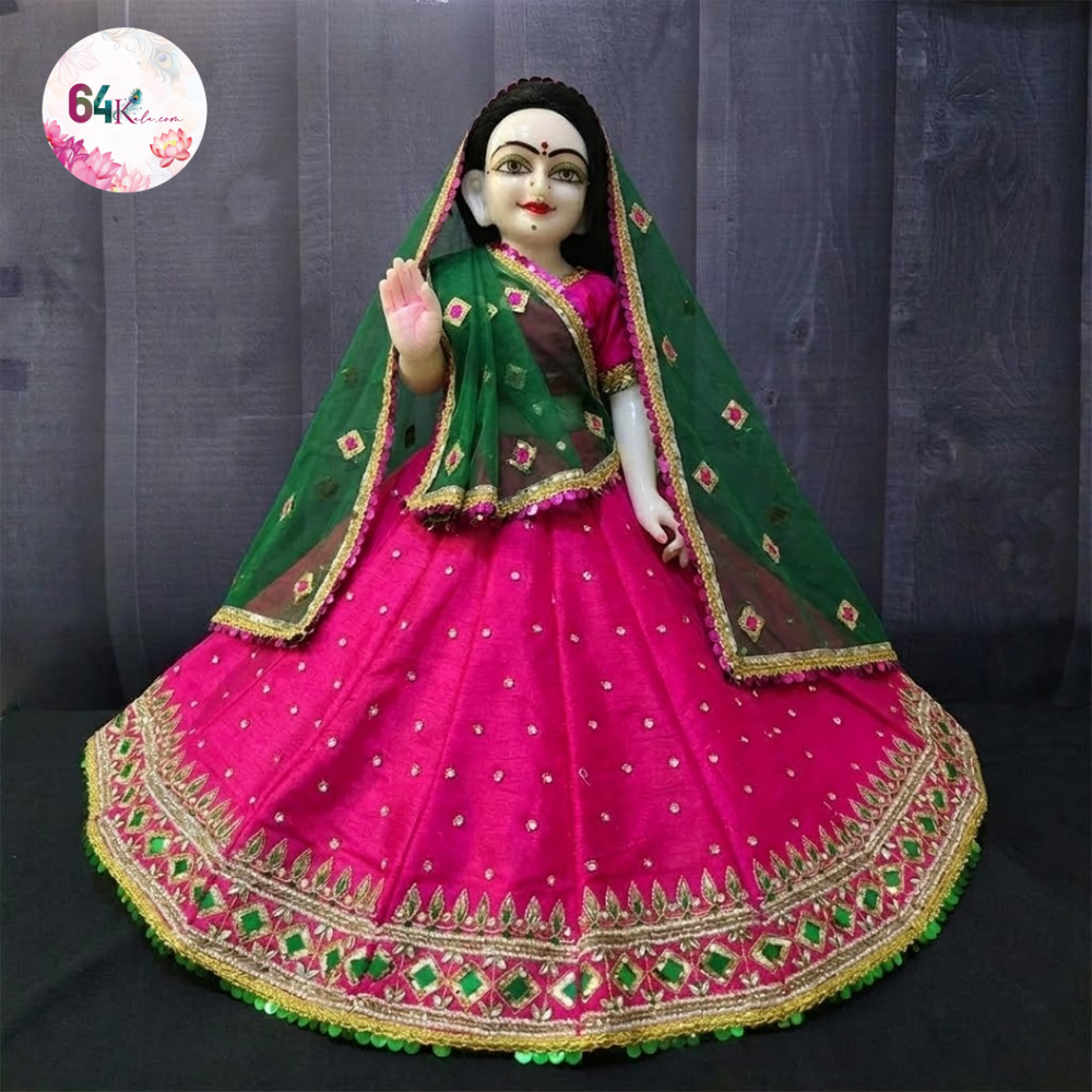 Royal Rani & Dark Green Dupatta Hand Embroidered Poshak for Thakur Ji & Radha Rani