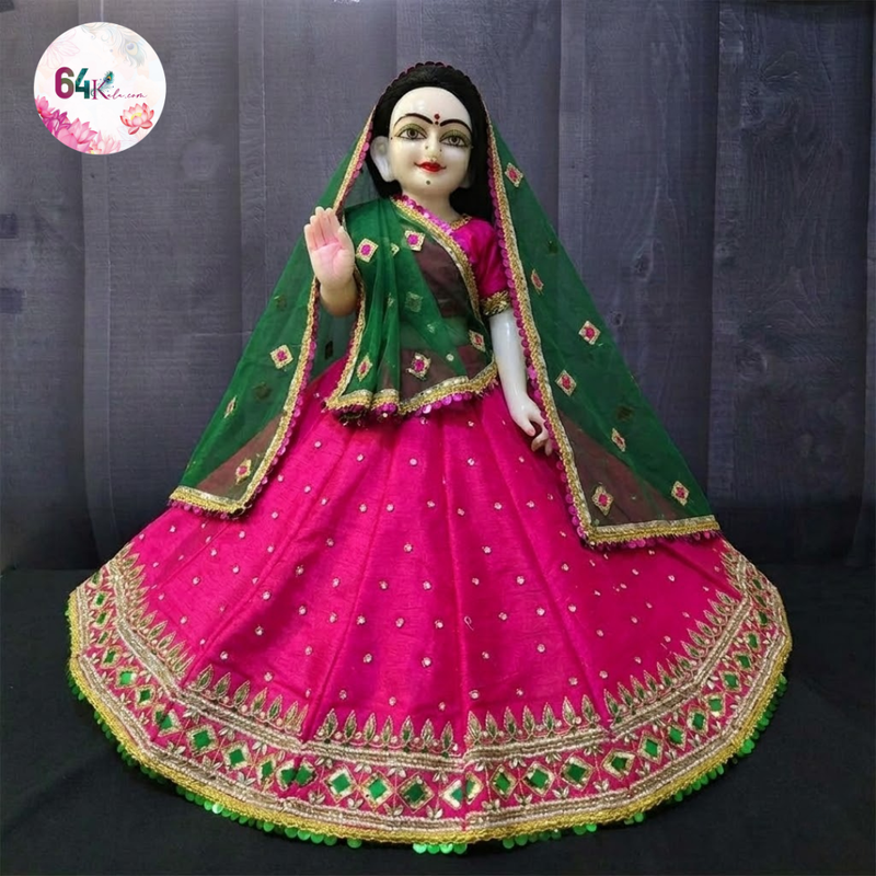 Royal Rani & Dark Green Dupatta Hand Embroidered Poshak for Thakur Ji & Radha Rani