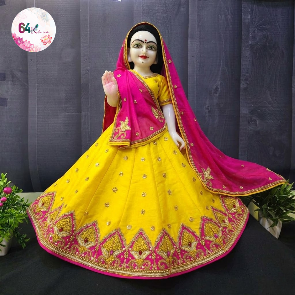 Heavy Hand Embroidered Yellow Poshak for Thakur Ji & Radha Rani