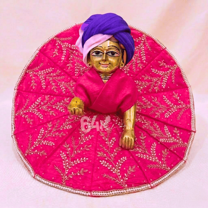 Heavy Hand Embroidered Pink & Golden Poshak for Laddu Gopal Ji