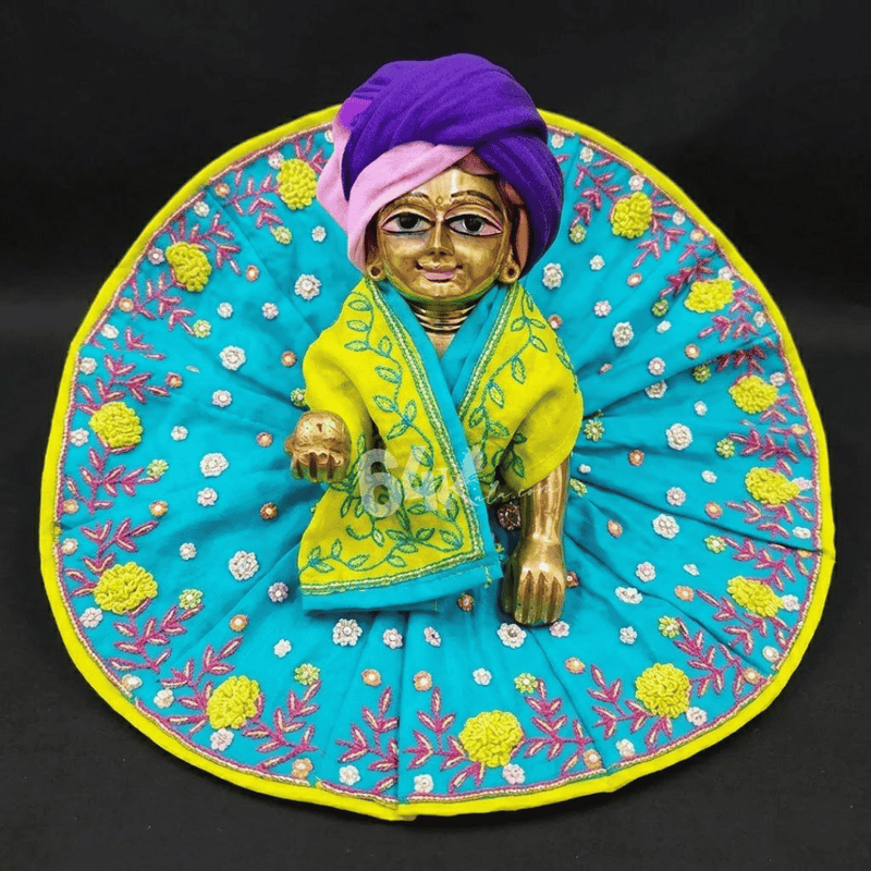 Iris Blue Hand Embroidered Poshak for Laddu Gopal Ji