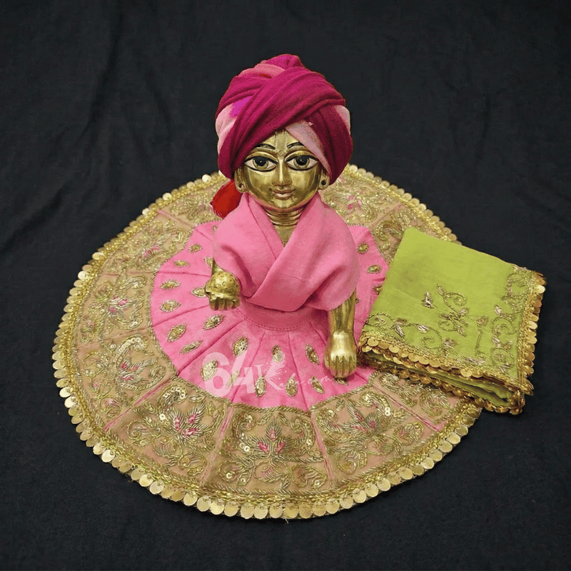Hand Embroidered Pink-Golden Poshak for Laddu Gopal Ji