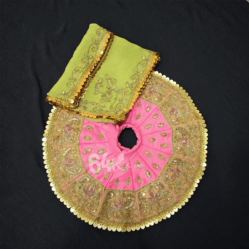 Hand Embroidered Pink-Golden Poshak for Laddu Gopal Ji