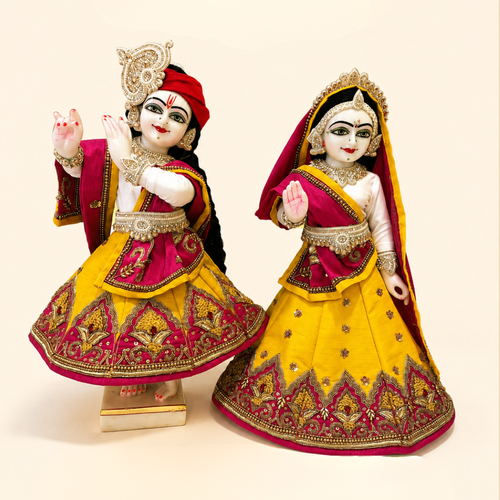 Heavy Hand Embroidered Yellow Poshak for Thakur Ji & Radha Rani