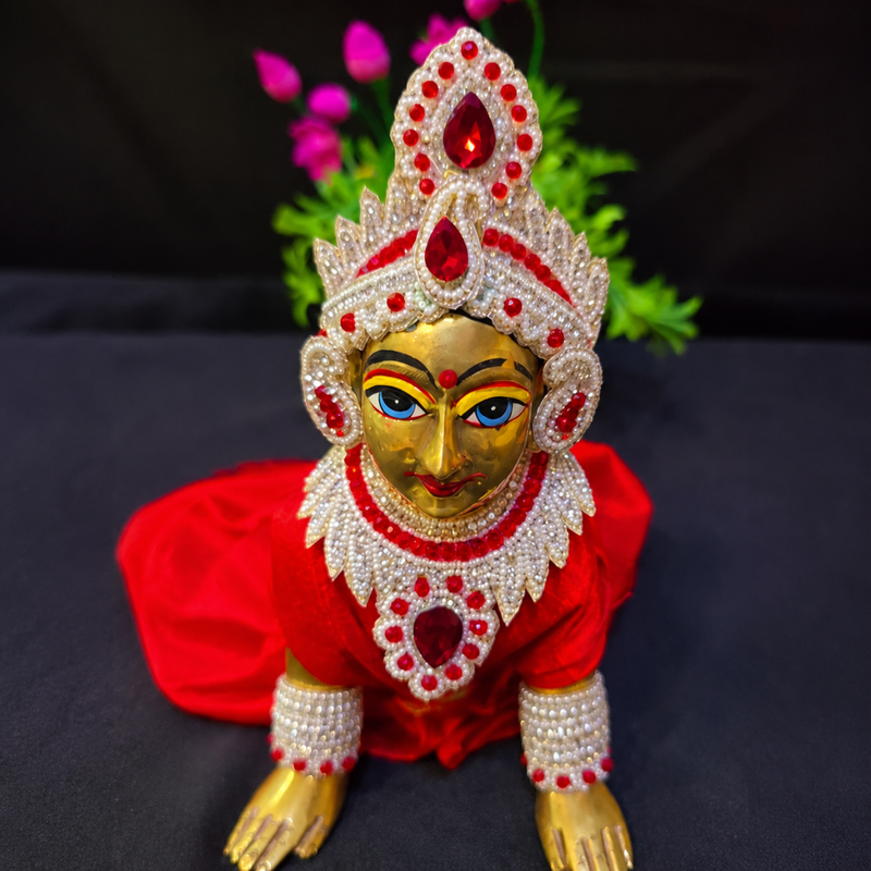 Red Stone Jewellery Set For Radha Rani