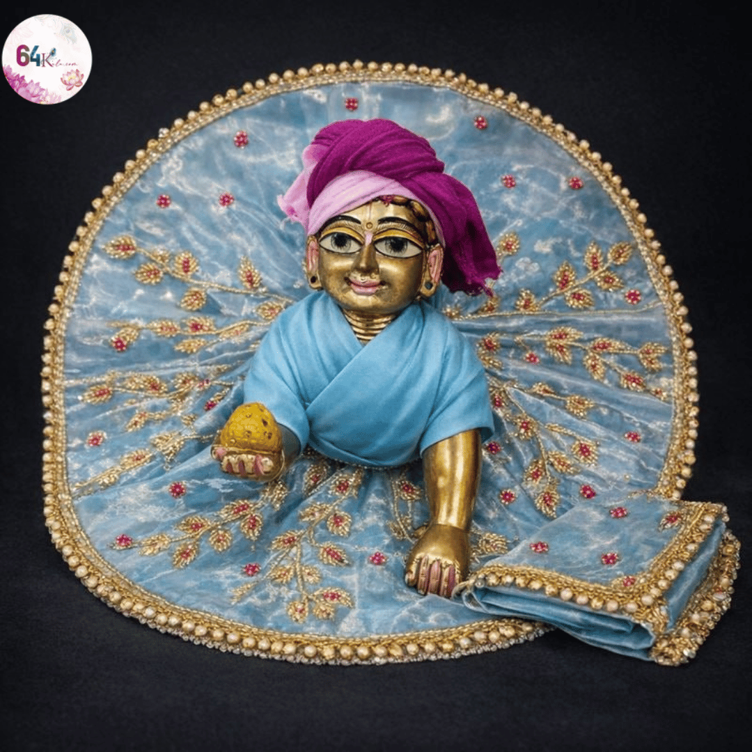 Heavy Hand Embroidery Laddu Gopal ji Sea Blue Poshak