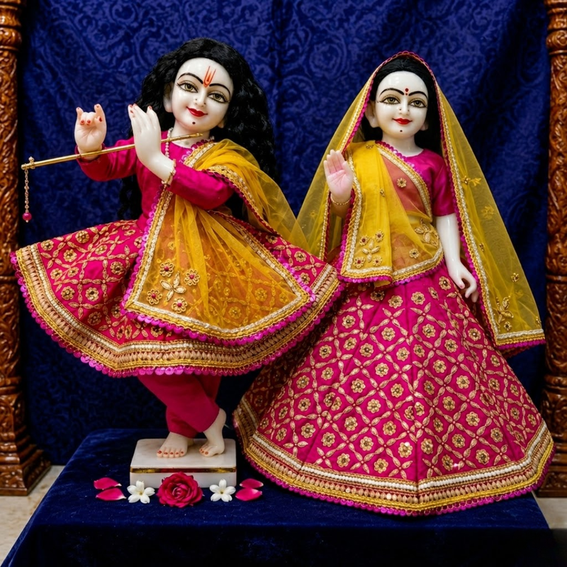 Hand Embroidery Radha Krishna Red Poshak