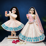 Hand Embroidered White & Sky-Blue Poshak for Thakur Ji & Radha Rani