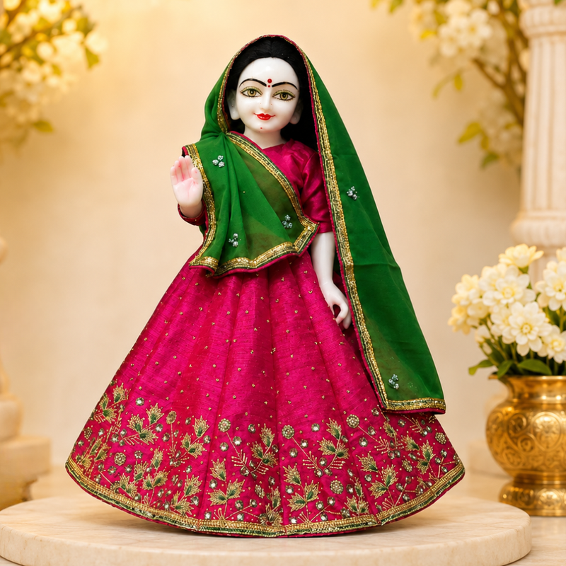 Hand Embroidered Pink & Green Poshak for Thakur Ji & Radha Rani