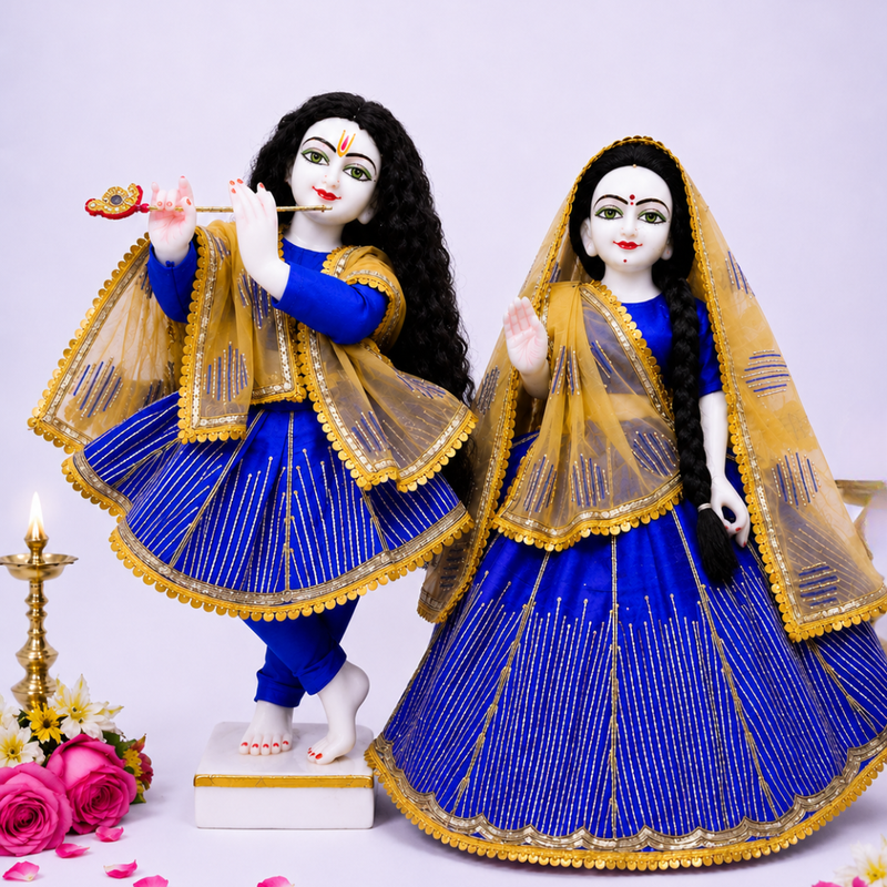 Heavy Hand Embroidered Blue Poshak for Thakur Ji & Radha Rani