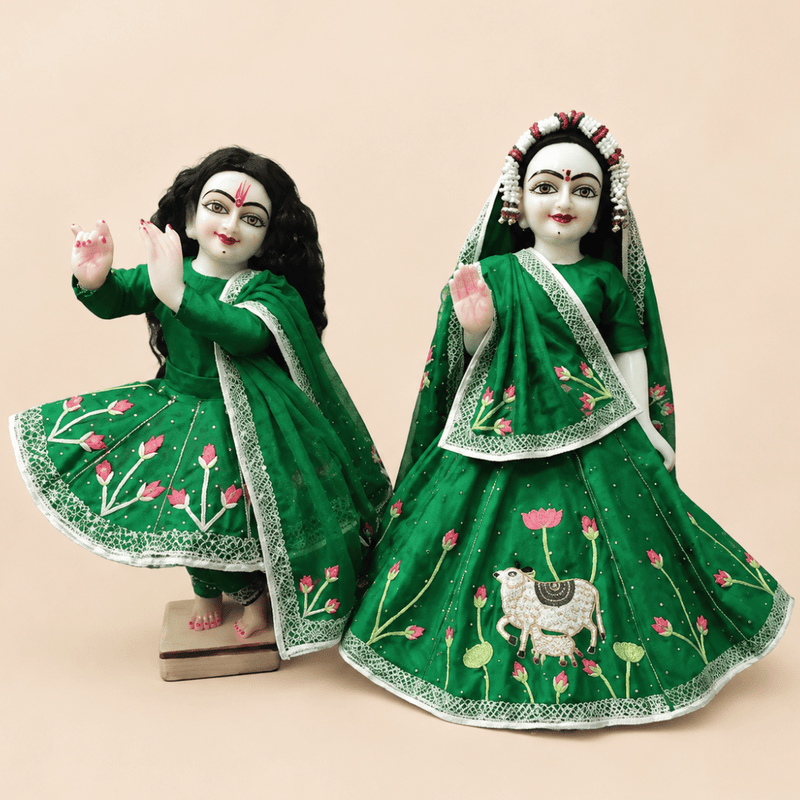 Kamadhenu Cow Green Poshak Heavy Hand Embroidery for Thakur Ji & Radha Rani