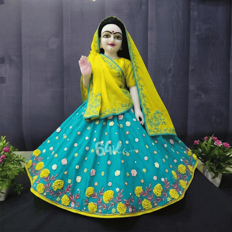 Iris Blue Hand Embroidered Poshak for Thakur Ji & Radha Rani