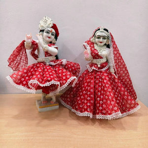 Red Cotton Poshak for Thakur Ji & Radha Rani